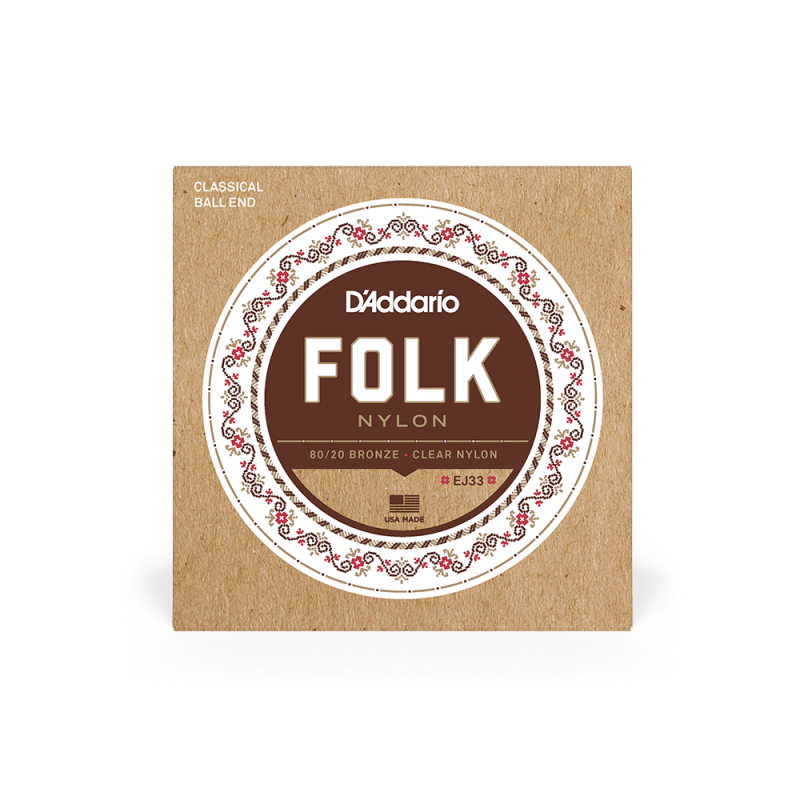 Набор струн D'ADDARIO EJ33 FOLK NYLON 80/20 Bronze Ball End Clear Treble